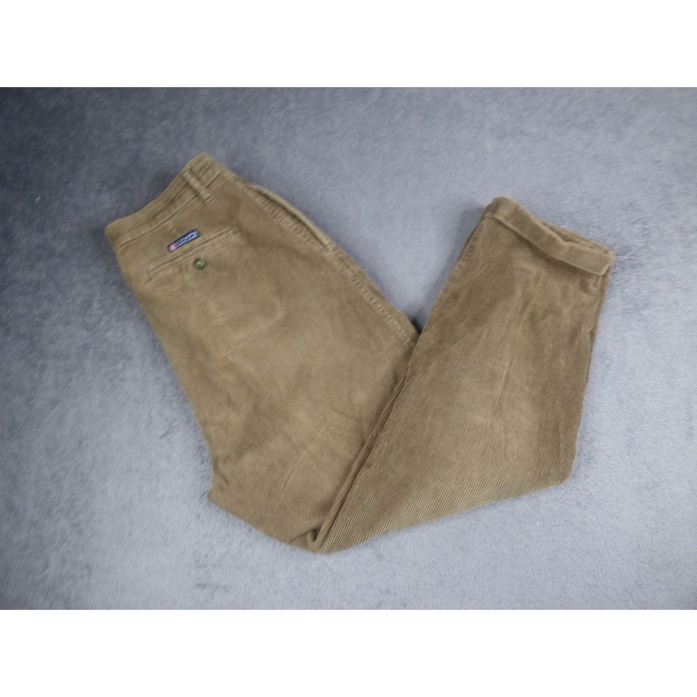 Chaps Ralph Lauren Mens Corduroy Pants 34x30 Tan Brown Pleated Cuffed Cotton